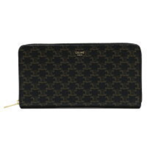 Celine Zip Wallet Black Leather Triomphe Canvas - Picture 1 of 3